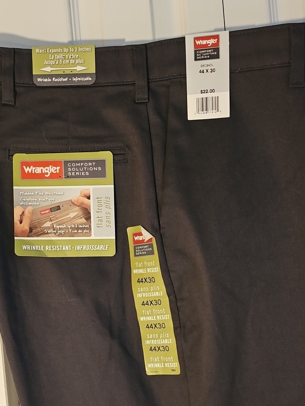 Wrangler Men’s Flat Front Chinos — Dark Charcoal